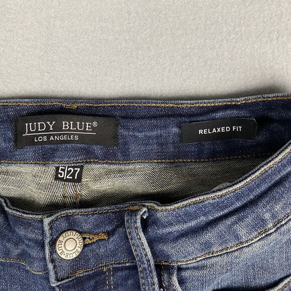 Judy Blue Relaxed Fit Mid Rise‎ Skinny Jeans Distressed Frayed Hem Junior Size 5 - Picture 5 of 6